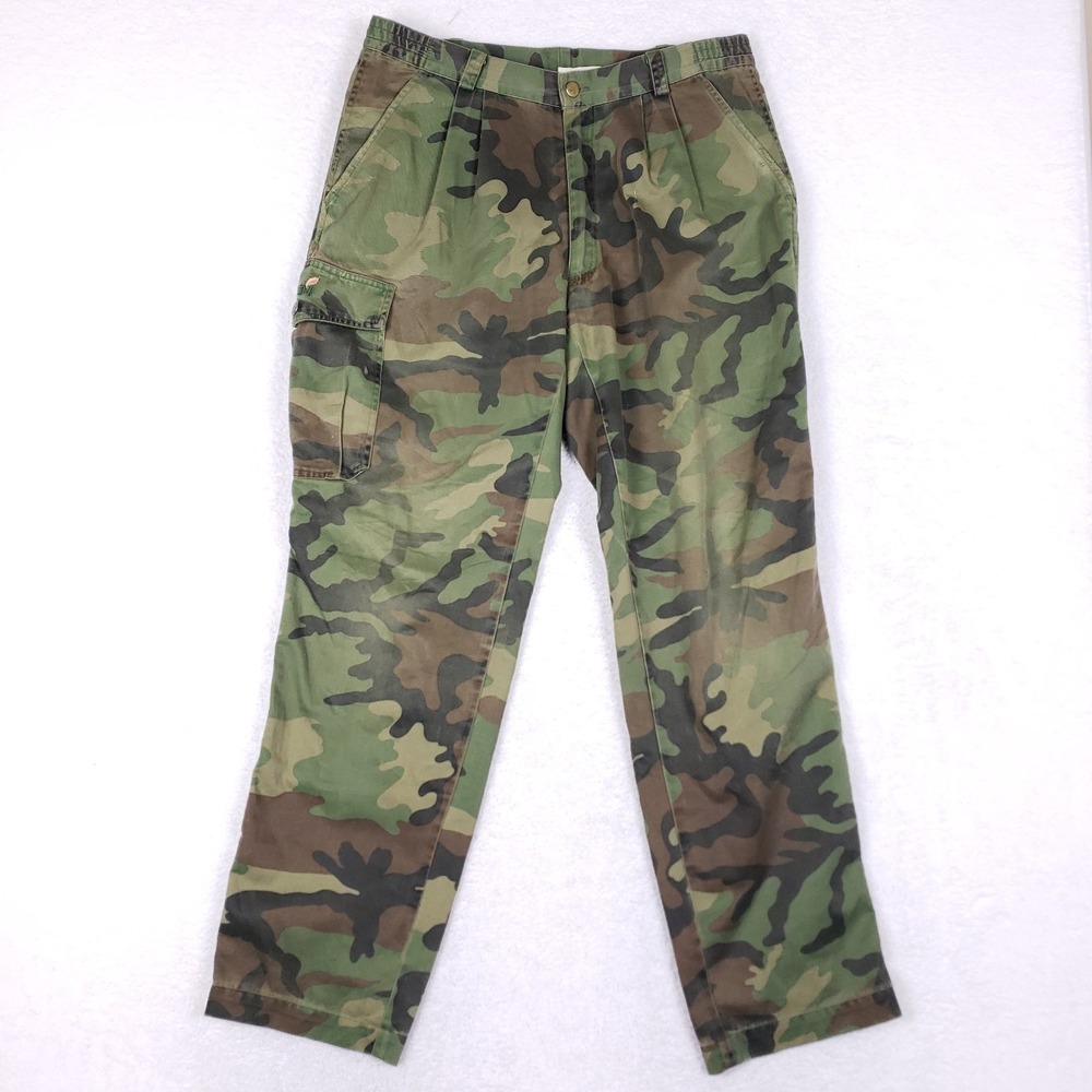 Halti Vintage 90s Pleated Camo Cargo Pants L Green